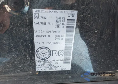 2018 Nissan Rogue S/Sl/Sv z USA, uszkodzony, nr VIN 5N1AT2MVXJC762034